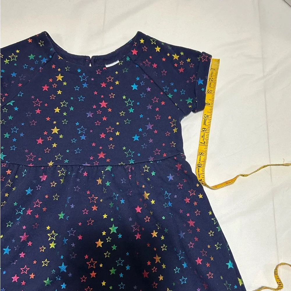 Gymboree Girls Size 6 Navy Blue Multi Stars Short Sleeve Sweatshirt Skater Dress